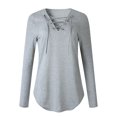 thumbnail image 3 of ZXZY Women Cross V Neck Lace-Up Long Sleeves Solid Color Top, 3 of 5