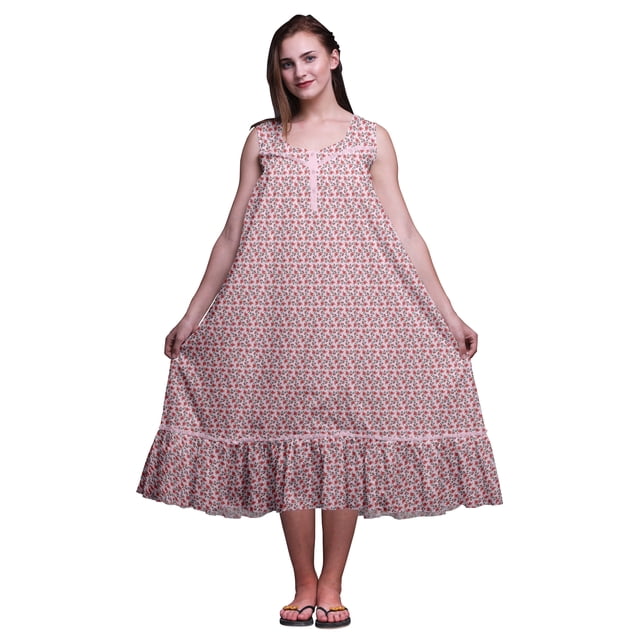Bimba Chemises de Nuit en Coton Rose Cochon à Feuilles Florales et Bunchberry pour Femmes Mi-Mollet Imprimées Robe de Nuit XXX-Large