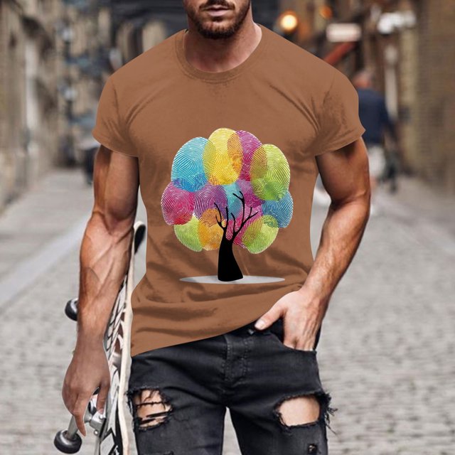 Qertyioot Hommes Imprimer Manches Courtes Col Rond T-shirt Casual Mode Manches Courtes Été Économies
