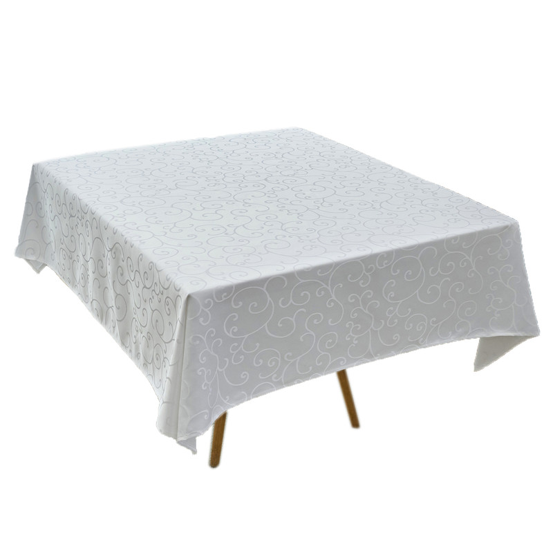 Nappe décorative Jacquard imperméable, épaisse et élégante, de qualité supérieure, à motif damassé uni volutes, résistante aux liquides taches, blanche, forme oblongue (152 x 305 cm)