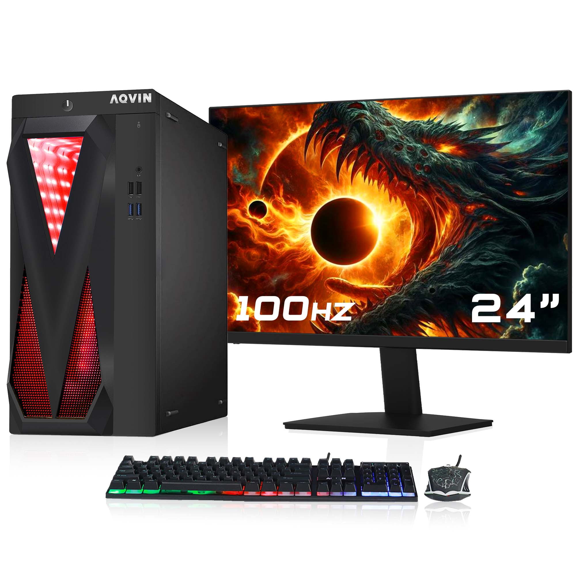 AQVIN InifitiyLite RGB Gaming PC - 24 inch Monitor Intel Core i7 AMD Graphics RX 550 4GB 16GB DDR4 RAM 256GB SSD 500GB HDD Windows 11 Pro Refurbished