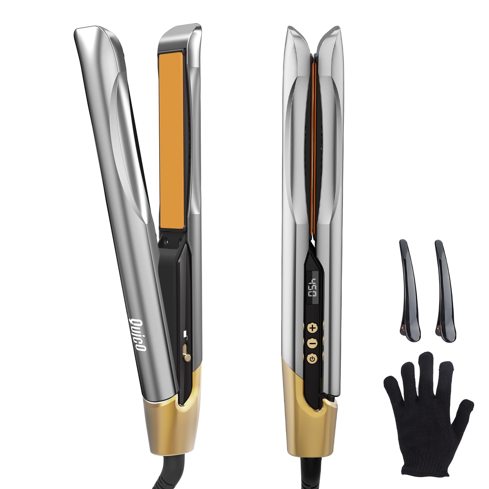 Professional Hair Straightener Flat Iron, Quico Global Use 120-240V Straightener, 12s Fast Heating, Unique Small Waist Hair Straighteners for Women N