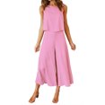 thumbnail image 2 of Mikilon Ensemble Élégant pour Femmes 2 Pcs Col Rond Sans Manches Shorts Haut Plus Pantalon Large Coton et Lin Col Rond Sans Manches Shorts, Pantalon Large, Ensemble Pantalon Long Rose S, 2 of 6