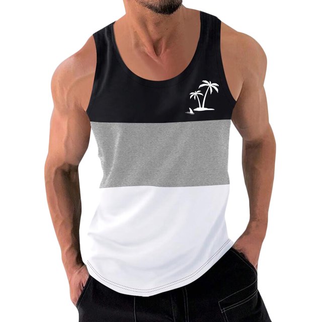 Débardeur pour Hommes, Débardeurs de Sport à Col Rond pour Hommes, Mode Décontractée, Chandail à Imprimé Patchwork