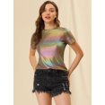 thumbnail image 3 of INSPIRE CHIC Women's Party Metallic Textured Short Sleeve Shiny Multi Color Top, 3 of 6