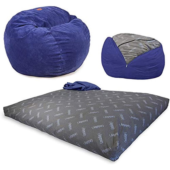 CordaRoy's Chenille Bean Bag Chair, Convertible Chair Folds from Bean Bag to Bed, As Seen on Shark Tank - Navy, Queen Size