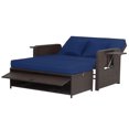 thumbnail image 1 of Gymax Causeuse en Rotin Ensemble Lit de Jour Salon Ottomane de Rangement Tables d'Appoint Ajuster Patio Bleu Marine, 1 of 5
