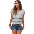 thumbnail image 1 of Nouveau Haut Décontracté pour Femmes T-Shirt à Rayures Imprimées Manches Courtes Franges Col Rond Blouse, 1 of 5
