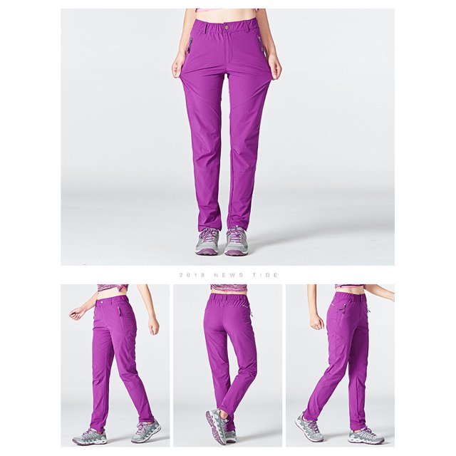 facefd Pantalons de Randonnée pour Femmes Séchage Rapide Camping Randonnée Pantalons Fins Imperméables Élastiques Résistants aux Rayures pour Course Violet 3TG