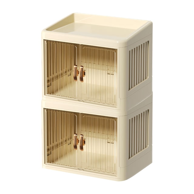 Foldable Double Door Storage Organizer With Flat Lid And White Drawer For Home Organization Multifunctional Furniture Solution