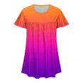 thumbnail image 4 of Besolor Hauts d'Été pour Femmes Tendance Dégradé Plissé Manches Courtes Chemises Décontractées Grande Taille Col Rond Blouse Habillée, 4 of 5