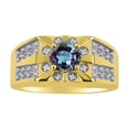 thumbnail image 1 of RYLOS Men's Rings Yellow Gold Plated Silver Designer Starburst 7MM Round Gemstone & Diamond Ring Alexandrite June  Size 9, 1 of 7