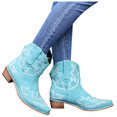 thumbnail image 3 of HBFAGFB Womens Boots Retro Embroidery Square Heels Slip-On Short Booties Pointed Toe Shoes Blue Size 37, 3 of 4