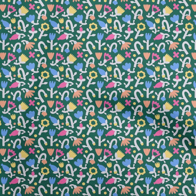 oneOone Rayon Dark Green Fabric Kids Floral Craft Projects Decor Fabric Printed By The Yard 56 Inch Wide