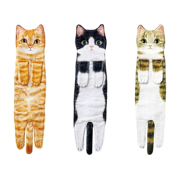 GUOOL 3 pieces Cat Funny Hand Towels Decorative Drying Towel Bathroom Drying Hands C