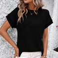 thumbnail image 2 of AherBiu Hauts d'Été pour Femmes à Manches Courtes, Rayés, Côtelés, Col Ras du Cou, Chemises Décontractées Amples, Blouse, 2 of 6