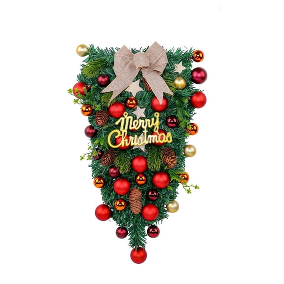 BKER Christmas Decoration Upside Down Tree Pendant Christmas Teardrop Ribbon Merry Christmas Front Door Decoration Wreath Christmas Suitable For Home Decoration