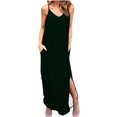thumbnail image 2 of Robes pour Femmes Été 2023 Mode Femmes Décontracté Col en V Robes Unies Été Robe Sans Manches à Enfiler Robes de Soirée pour Femmes Élégantes Chic en Liquidation, 2 of 6