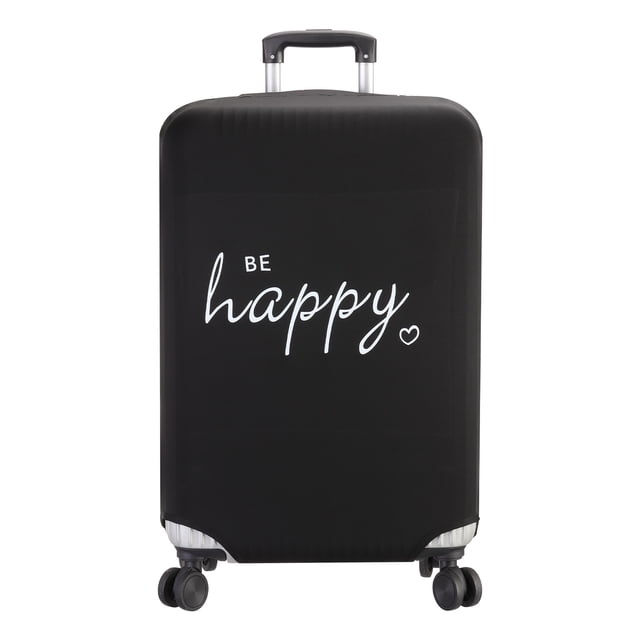 Unique Bargains Luggage Covers Fits 26-29 Inch Washable Baggage Covers Suitcase Protectors front-facing view of an elastic Oxford cloth suitcase protector fitted on a 26–28 in (66–72 cm) upright case; visible zipper and reinforced seams, textured finish, designed to resist scratches, dust and water, makes luggage easy to spot at baggage claim and is also suitable for keeping stored suitcases dust-free.