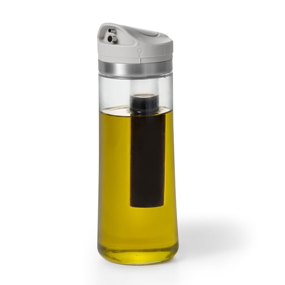 Starfrit Bouteille d'Huile et Vinaigre 2 en 1, Double Compartiment en Verre, 450ml, Couvercle à Rotation, Bec Inox Anti-Goutte, Va au Lave-Vaisselle
