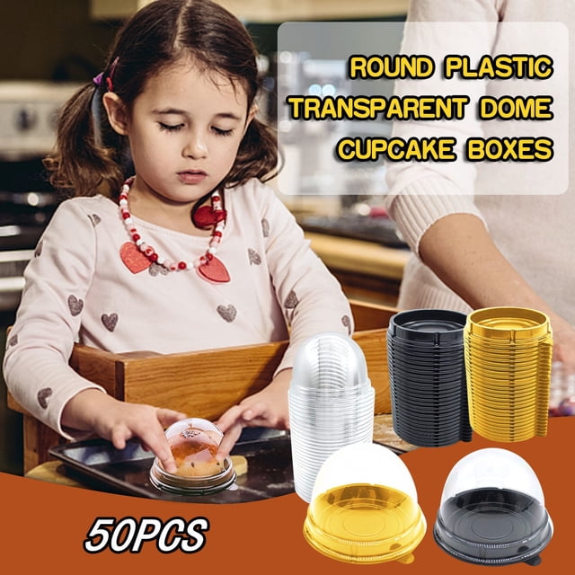 Kadlawus 2Pcs Cake Box, 50PCS Disposable Round Plastic Cake Boxes, Transparent Dome Cupcake Container for Baking, Food Grade PET Dessert Box, Individual Cake Container for Wedding Birthday Party,