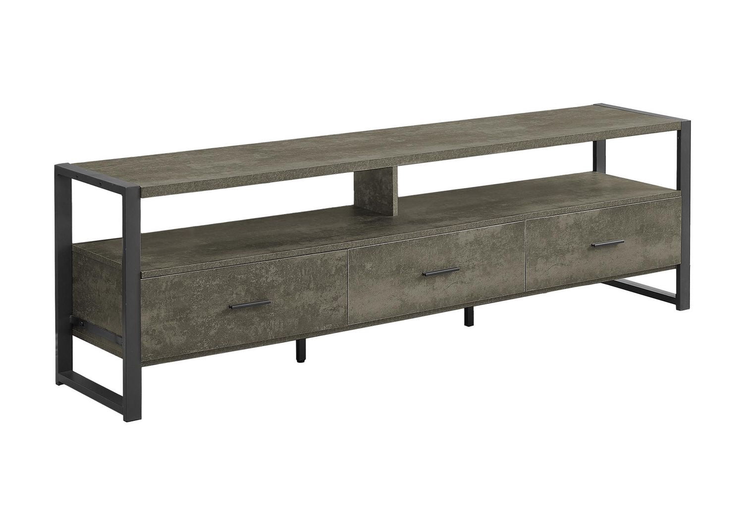Monarch Specialties Tv Stand, 72 Inch, Media Entertainment Center, Storage Drawers, Black Laminate, Black Metal, Contemporary, Modern