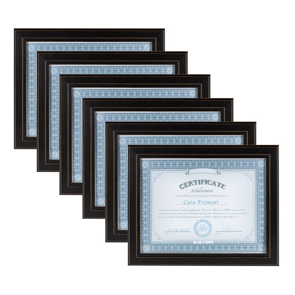 DesignOvation Kieva Solid Wood Document Frames, Distressed Black 8.5x11, Pack of 6