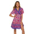 thumbnail image 3 of QIPOPIQ Robes pour Femmes Taille Empire à Étages Manches Courtes Nouvelle Allure Élégante Robe d'Été à Col en V Imprimée Robes de Vacances Offres 2023, 3 of 3