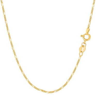 14k Yellow Solid Gold Figaro Chain Necklace, 1.3mm, 16"
