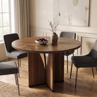 Fnova 39.37" Modern Round Dining Table for 4 with Wood Tabletop, Kitchen Table for Dining Room, Brown