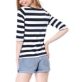 thumbnail image 3 of INSPIRE CHIC T-Shirt à Manches au Coude pour Femme Col Rond Coupe Ajustée Basique Rentrée des Classes Décontracté Imprimé T-Shirt Blanc Bleu Foncé m, 3 of 8