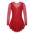 thumbnail image 1 of Yeahdor Kids Girls Figure Skating Dress Rhinestone Mesh Irregular Ballet Dan Dress Performance Dancewear Burgundy 8, 1 of 7
