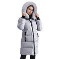 thumbnail image 3 of Fall/Winter Saving! srobpty Women's Long Sleeve Puffer Jacket, Women's Winter Down Jacket with Hood Waist and to Overcome Outer Long Sleeve Long Coats Gray, S, 3 of 4