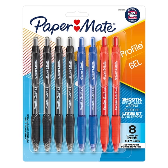 Paper Mate Profile Gel Pens, Medium Point (0.7 mm), Retractable, Assorted Colours, 8 Count