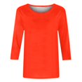 thumbnail image 4 of CHUANK T-Shirt Ajusté à Col Rond Mignon pour Femmes, Décontracté, Mi-Long, Manches 3/4, Blouse Extensible, Basique, Uni, Hauts, 4 of 5