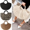 thumbnail image 2 of Beach Holiday Bag Half Round Straw Handbag Black and white, 2 of 6