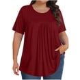 thumbnail image 2 of Aqestyerly Blouse à Manches Courtes pour Femmes Grande Taille, Col Rond Uni Plié, Haut en Tricot Doux et Confortable pour Tenue Décontractée, 2 of 8