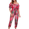 thumbnail image 1 of Penkiiy Combinaisons pour Femmes Mode Décontractée Imprimée Volants Bretelles une Épaule Combinaison à Lacets Pantalon Grand Rouge G Combinaisons, 1 of 6