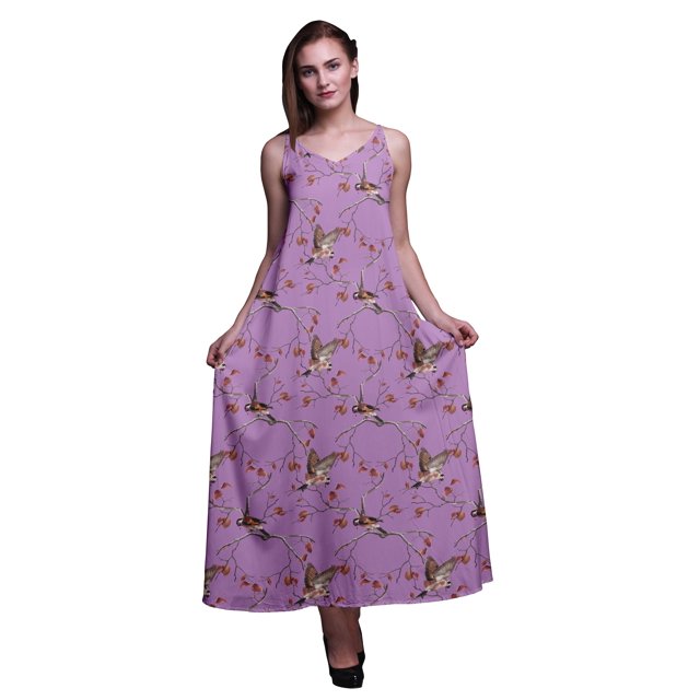 Bimba Robe Longue Maxi Imprimée en Rayonne pour Femmes à Bretelles Spaghetti Ajustables Boho-Xxx-Grand