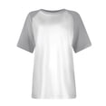 thumbnail image 3 of Womens Summer Raglan T-Shirts Color Block Plus Size Baseball Tees Casual Short Sleeve Loose Pullover Gray, L, 3 of 5
