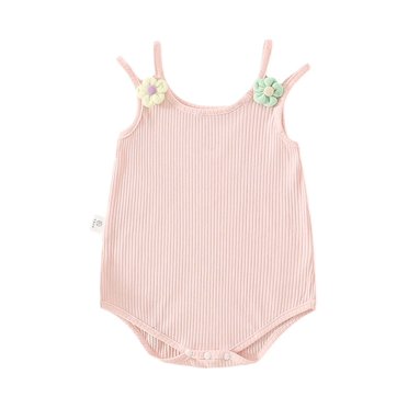 EYIIYE Barboteuse d'Été pour Tout-Petites Filles, Combinaison Sans Manches pour Nourrisson, Justaucorps Côtelé à Fleurs, Vêtements Mignons et Doux pour un Usage Quotidien Décontracté