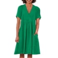 thumbnail image 1 of Swstbby Liquidation d'Économies d'Été! Robe d'Été pour Femmes, Robe Décontractée Ample Rétro en Coton et Lin à Manches Courtes, Col en V, Plissée, Verte TG, 1 of 5