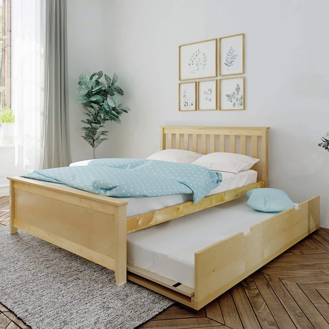BEDSMART Lit Double en Bois Massif avec Tiroir-Lit / Naturel
