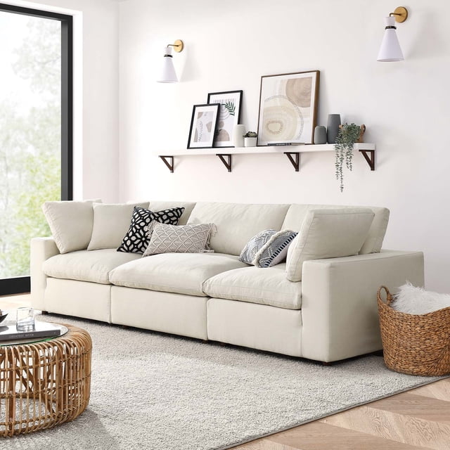 Modway Commix 3 Piece Down Filled Overstuffed Sectional Sofa Set in Light Beige