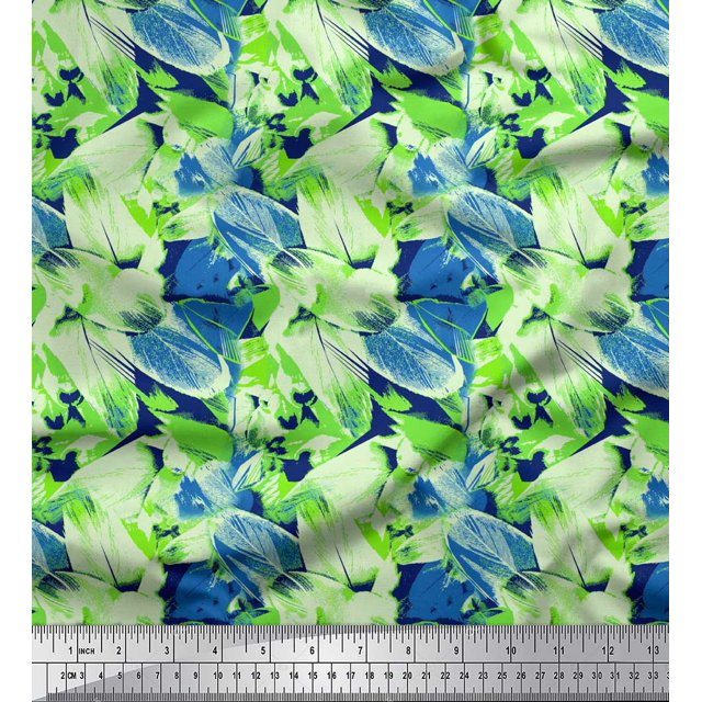Soimoi Blue Poly Georgette Fabric Brush Stroke Abstract Print Sewing Fabric Yard 52 Inch Wide