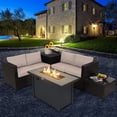 thumbnail image 3 of Gymax 5PCS Patio Rattan Furniture Set Fire Pit Table w/ Cover Storage Cushion Beige, 3 of 10