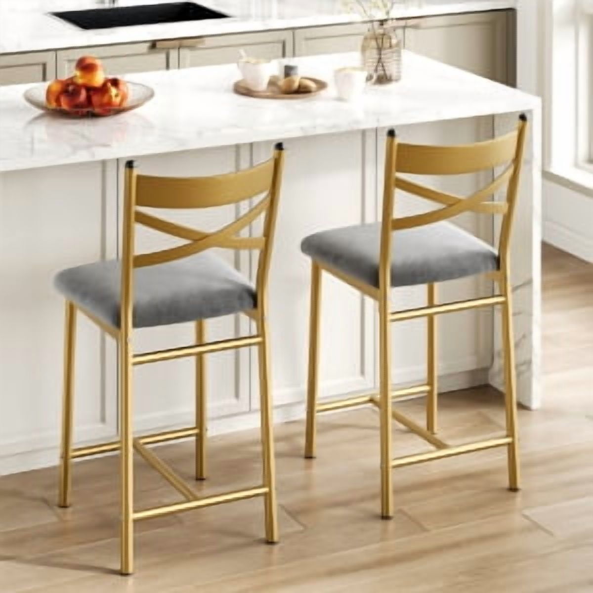Bar Stools Set of 2, Upholstered Bar Chairs with Back, Thick Cushion, Counter Height Barstools for Kitchen Island Apartment Counter Bar