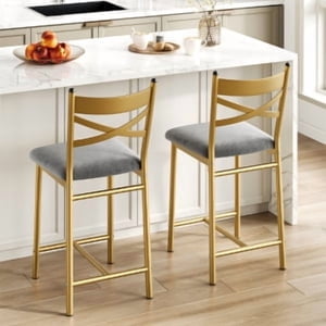 Bar Stools Set of 2, Upholstered Bar Chairs with Back, Thick Cushion, Counter Height Barstools for Kitchen Island Apartment Counter Bar