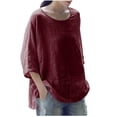 thumbnail image 2 of Pompotops Femmes O-Cou Solide Trois Quarts Coton Tops Chemisier T-shirt, 2 of 4