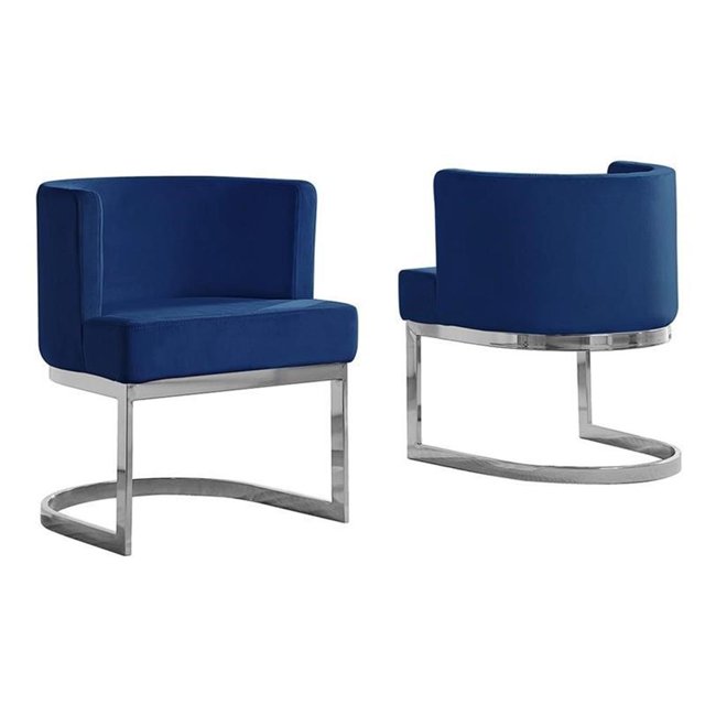Fauteuil d'Appoint en Velours Bleu Marine avec Base Chromée Argentée - 1 Fauteuil